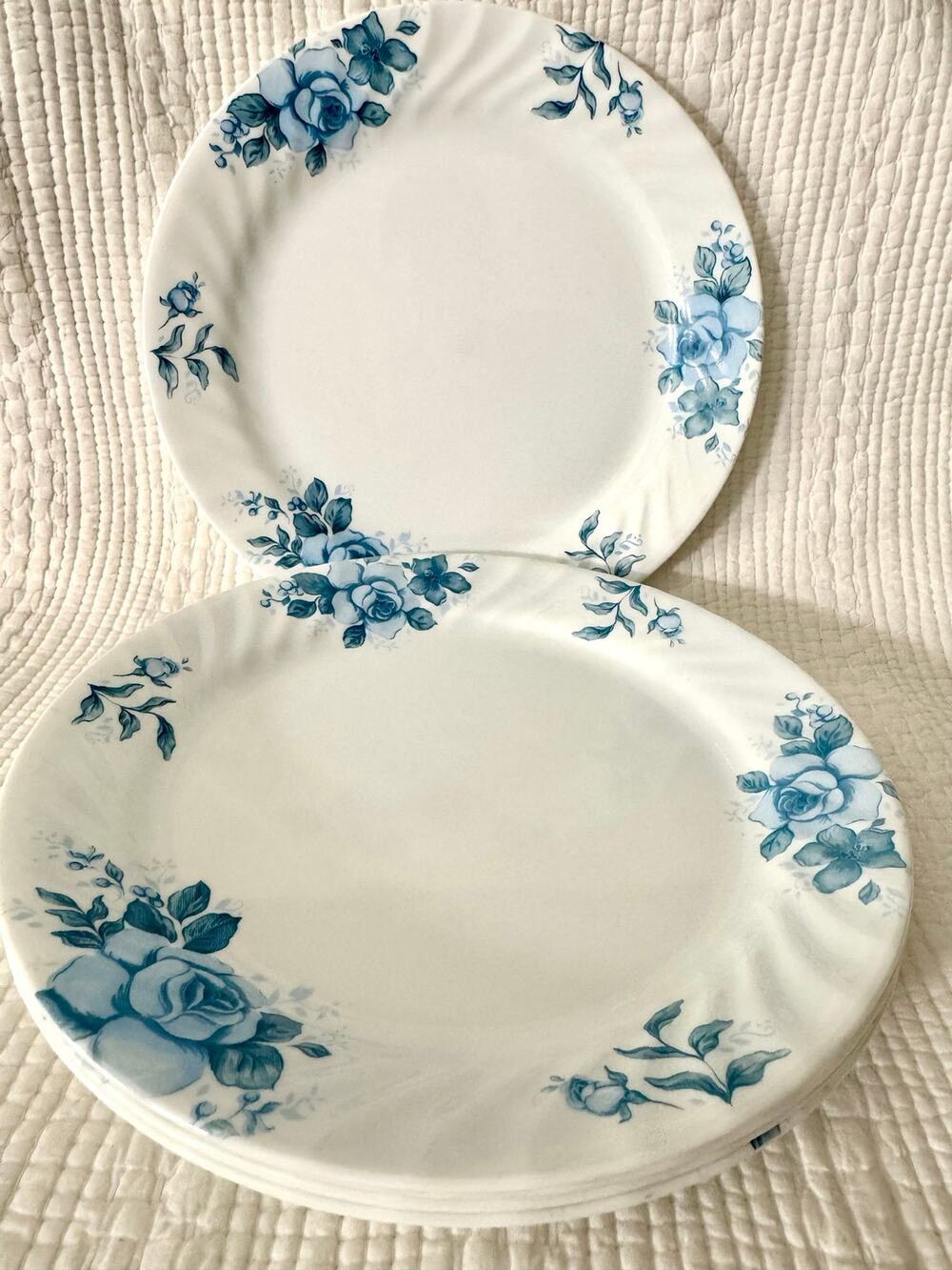 Corelle Blue Velvet Dinner Plates 10.25” Set of 5 Vintage Blue Rose Swirl Rim